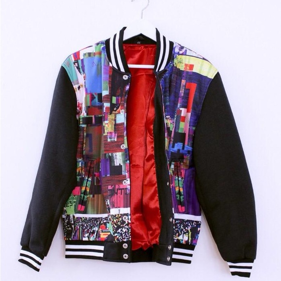 Omocat Colorful Graphic Varsity Jacket - Picture 1 of 5